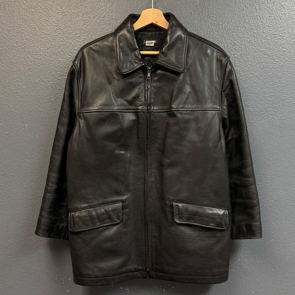 J. Crew XS-S men’s black leather coat jacket vintage biker riding